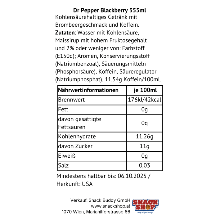 Dr Pepper Blackberry USA 355ml-SNACK SHOP AUSTRIA-SNACK SHOP AUSTRIA